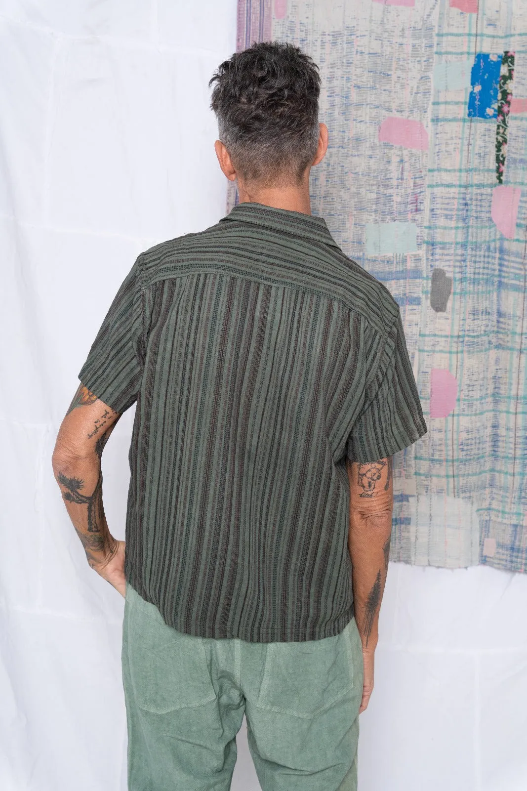 St. Tropez Shirt All Over Stripes Jacquard Military Green