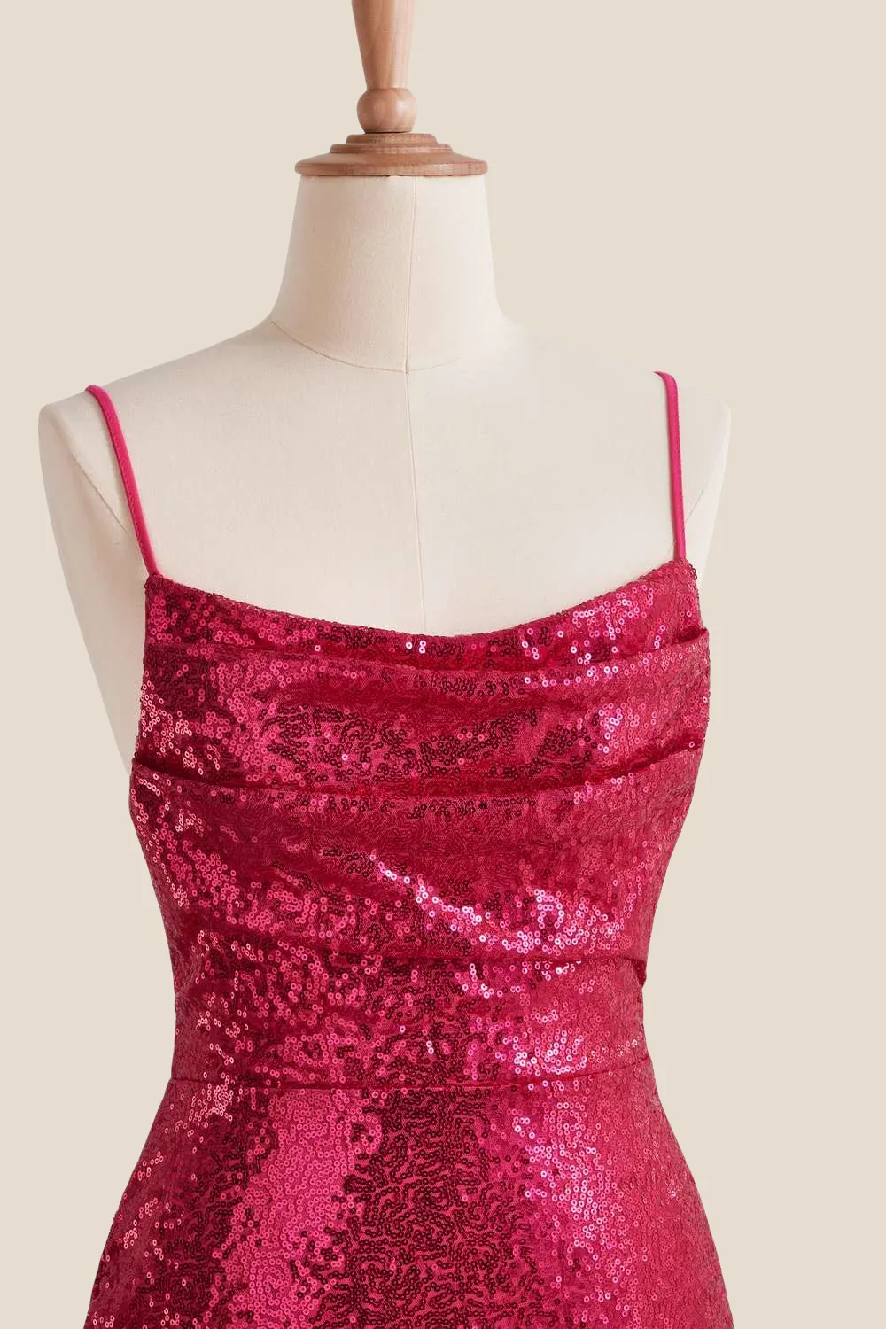 Straps Fuchsia Ruched Sequin Short Dress