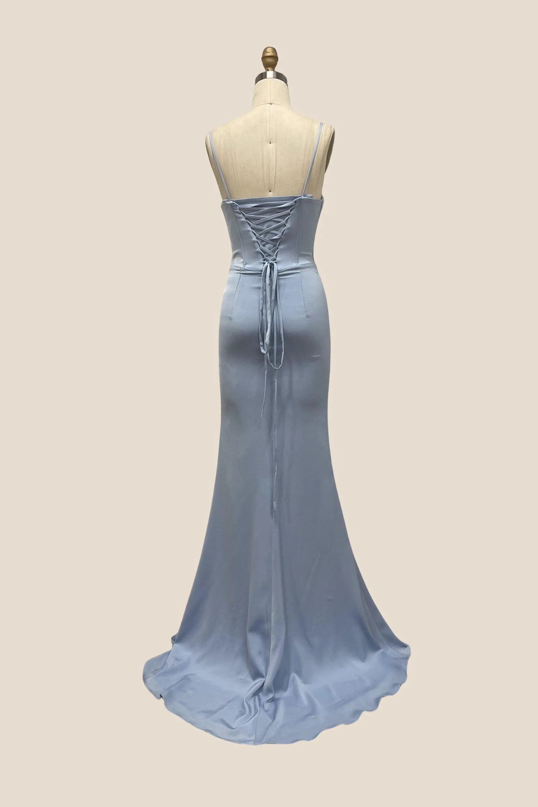 Sweetheart Dusty Blue Beaded Long Dress with Slit