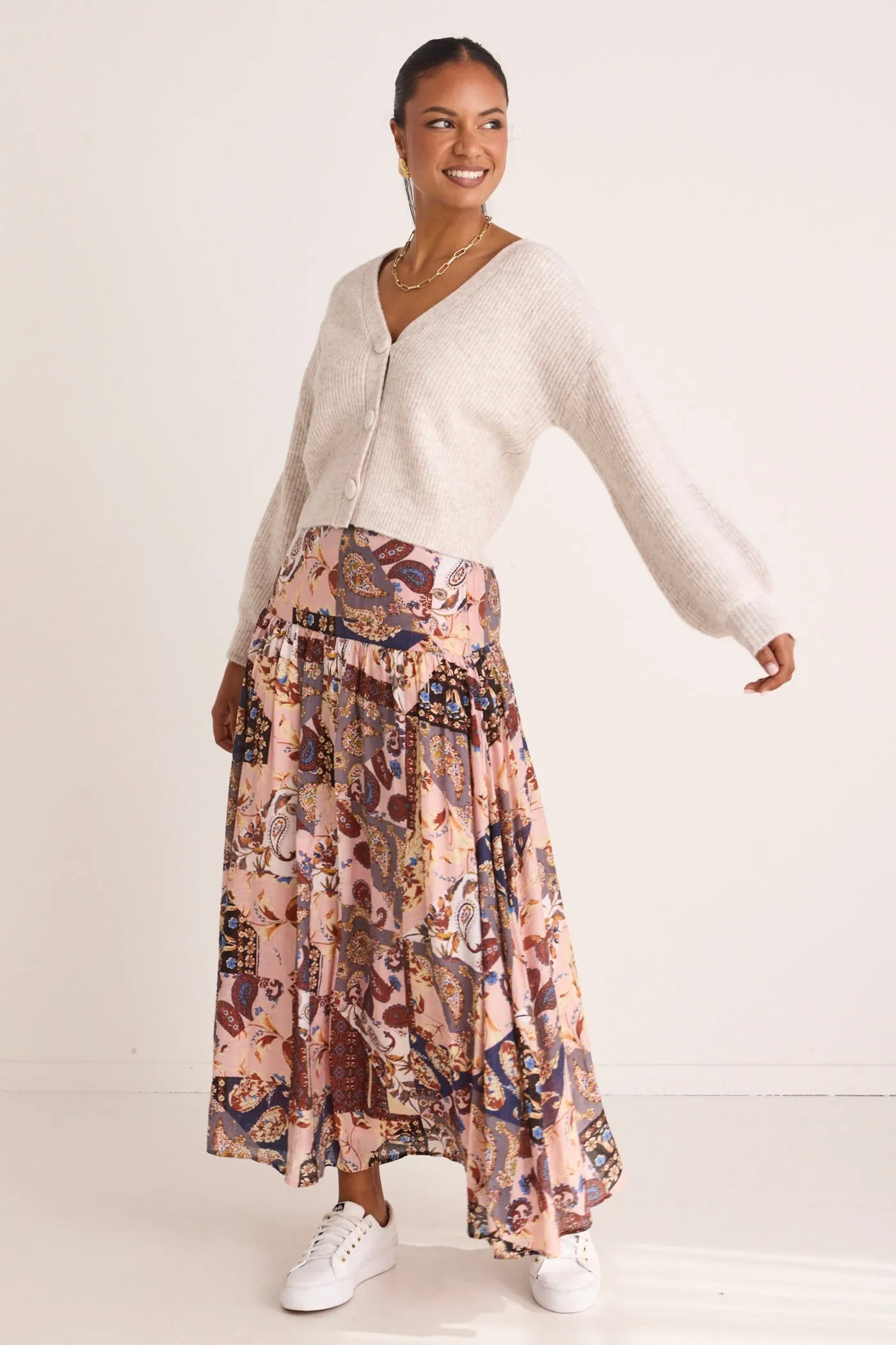 Tender Patchwork Paisley Tiered Maxi Skirt