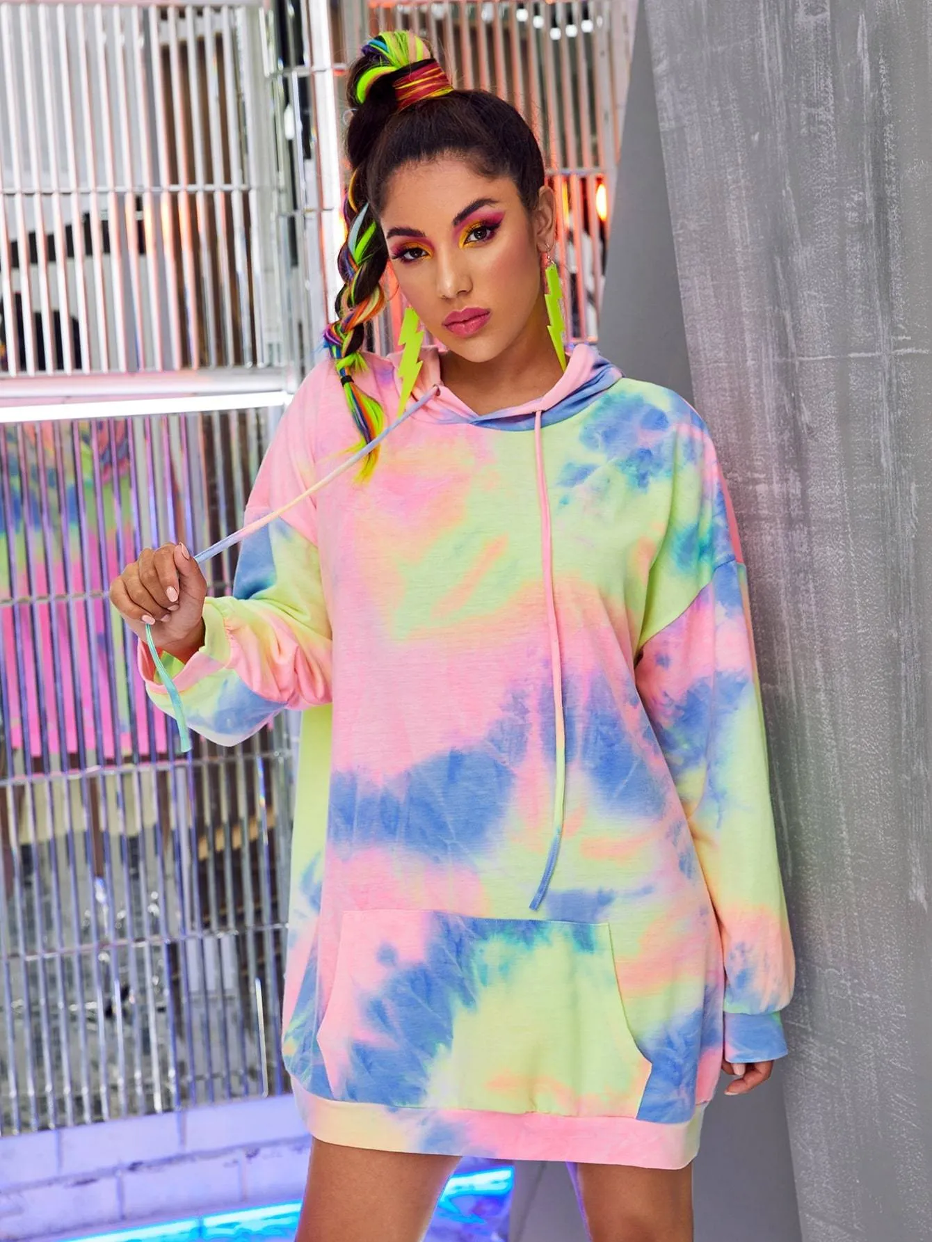 Tie Dye Drop Shoulder Sweatshirt Dress