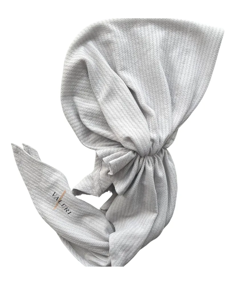 Valeri Grey Eyelet Knit Pre-Tied Bandanna with Full Grip