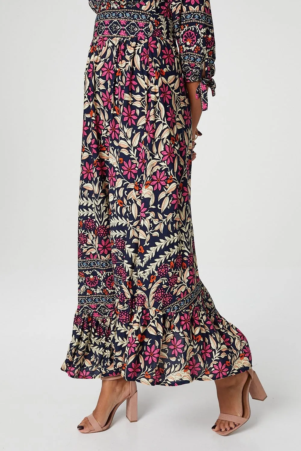 Vintage Floral 3/4 Sleeve Maxi Dress