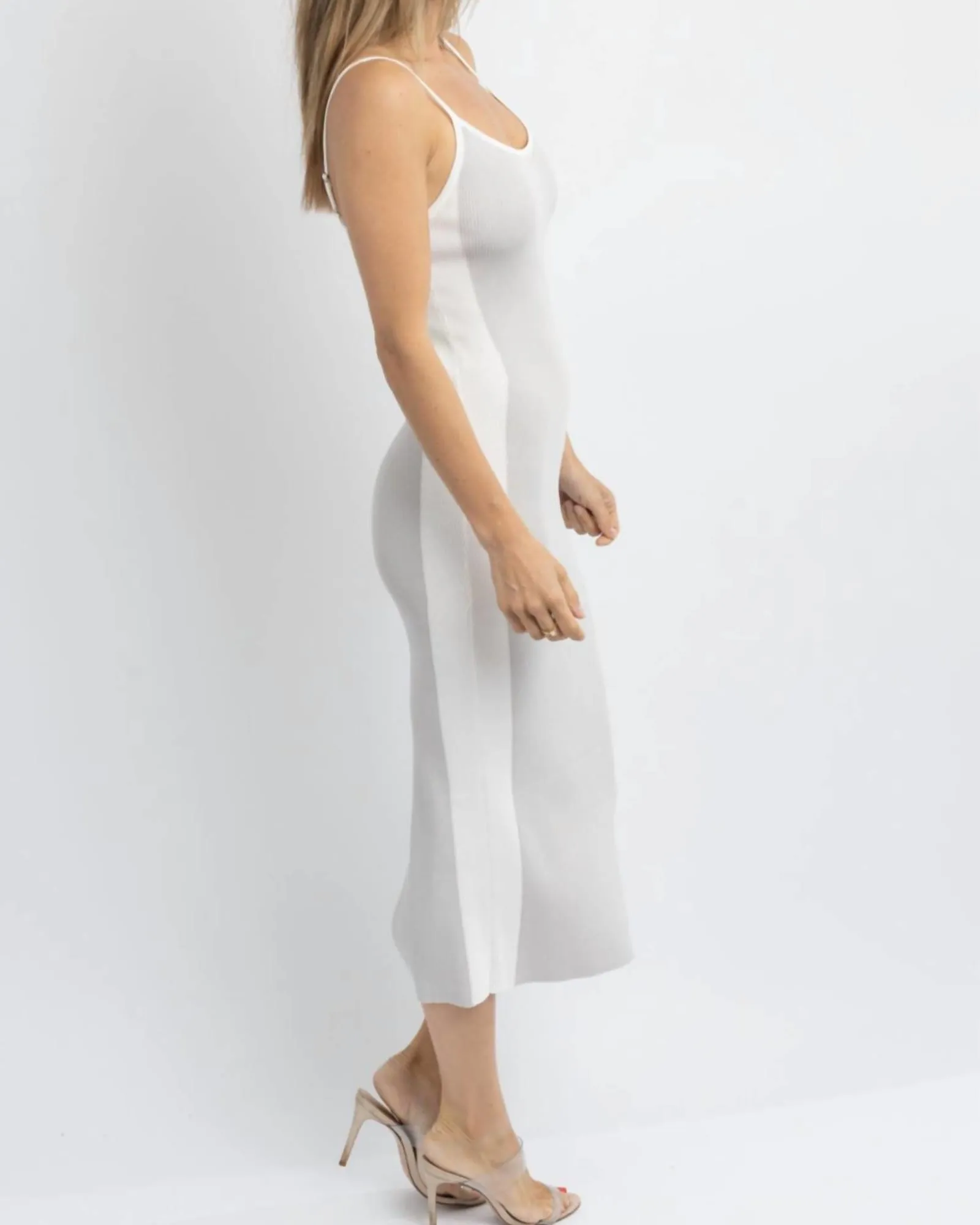 Whipped Knit Contrast Midi Dress In Grey   Ivory | Grey   Ivory