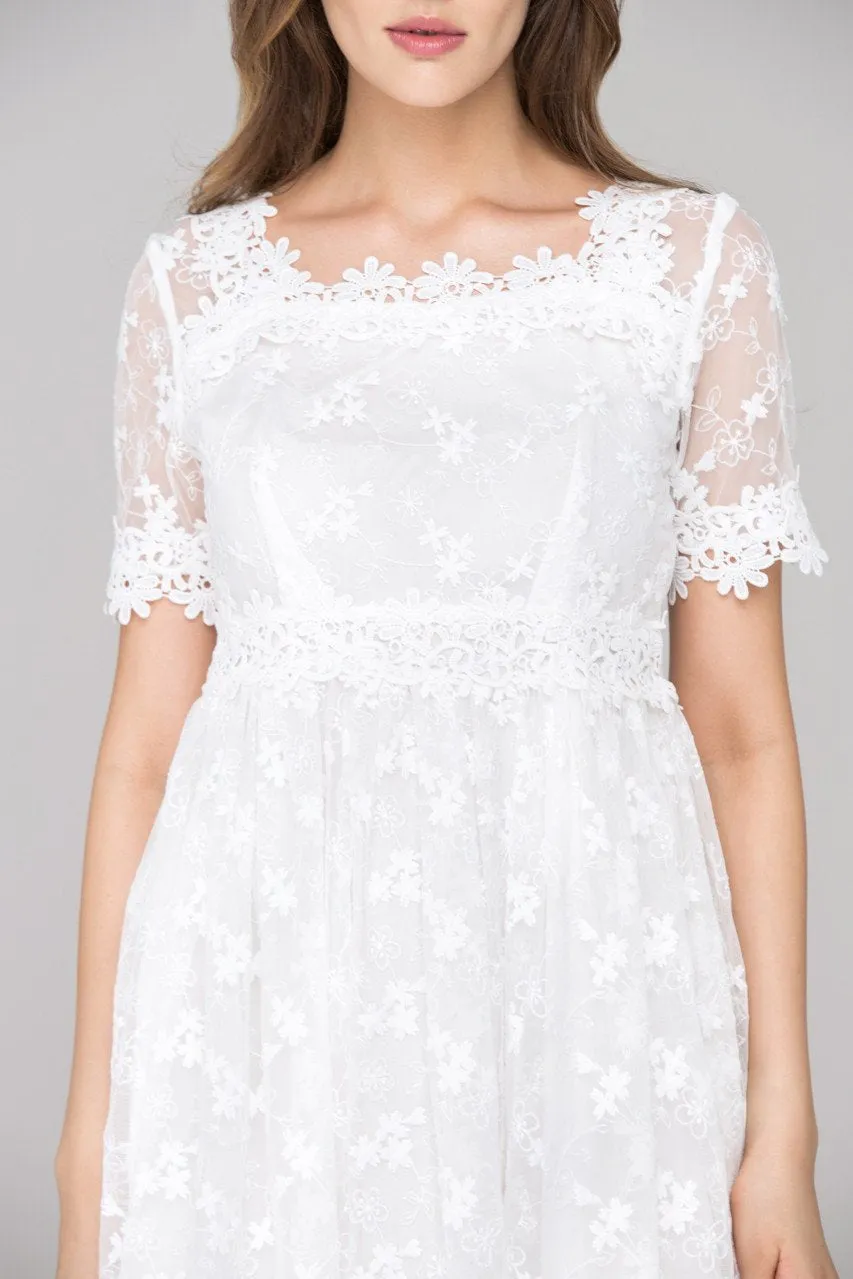 White Embroidered Soft Tulle Maxi Dress