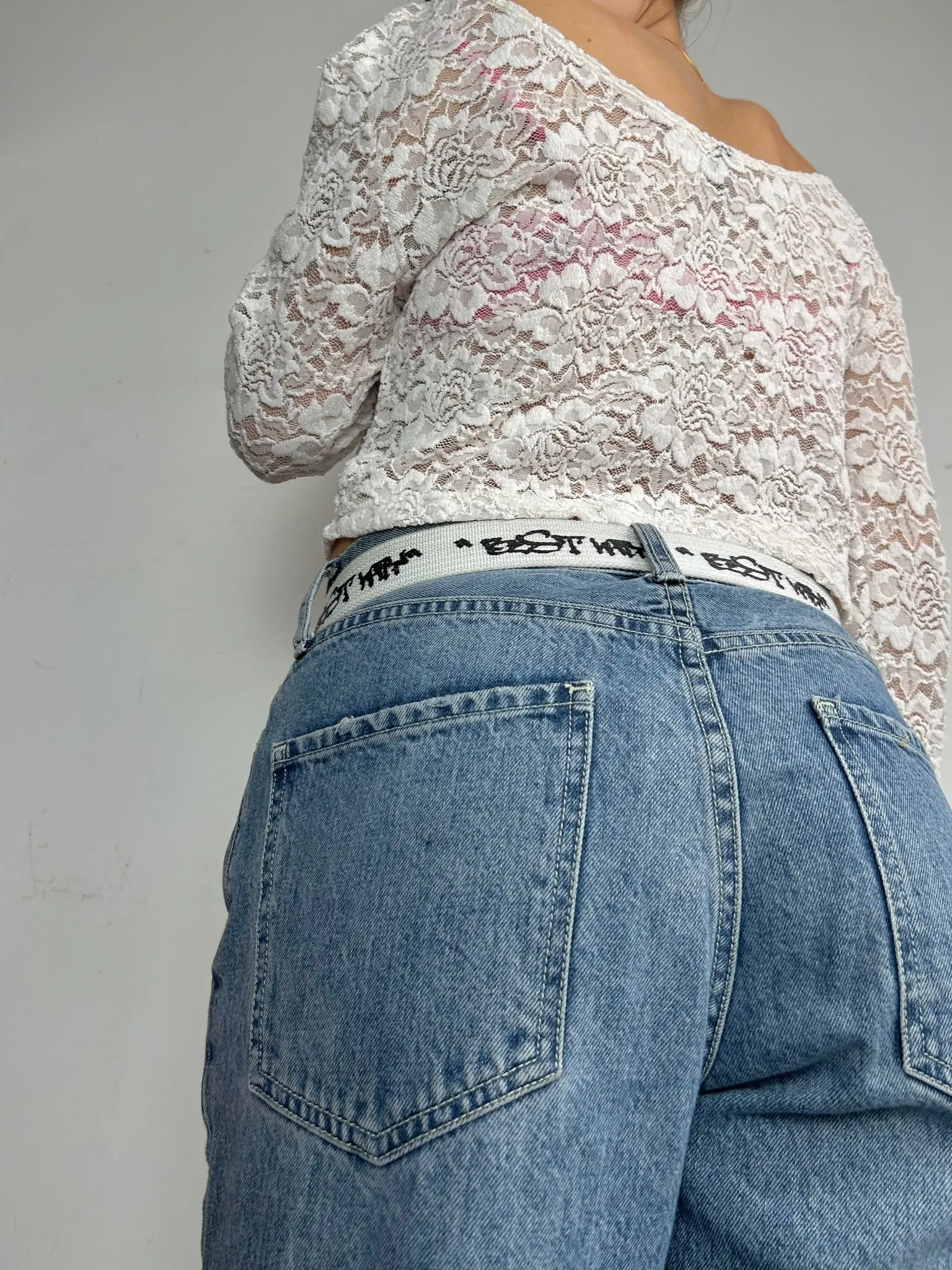 White lace 90s y2k vintage long sleeve top (L)