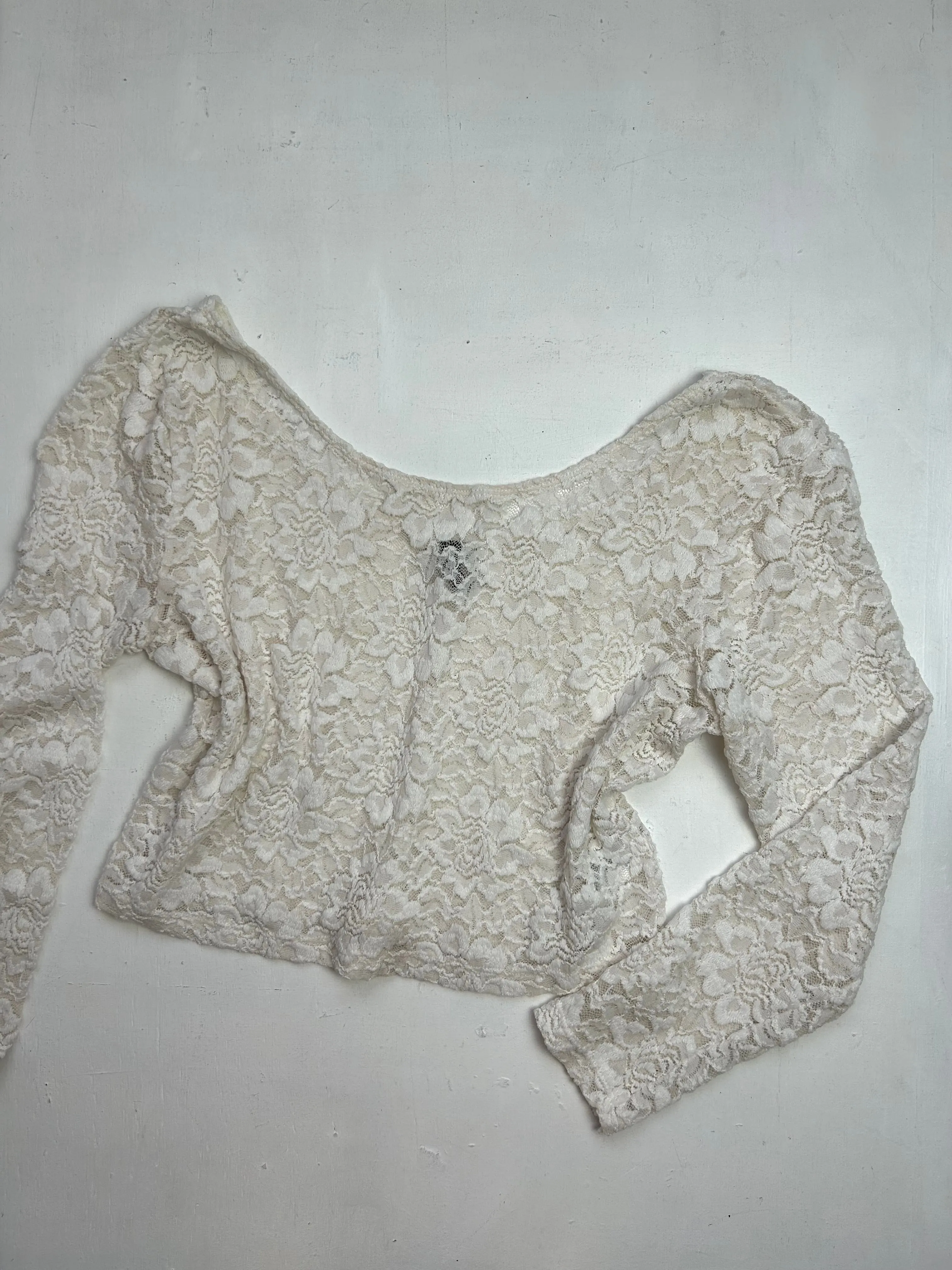 White lace 90s y2k vintage long sleeve top (L)