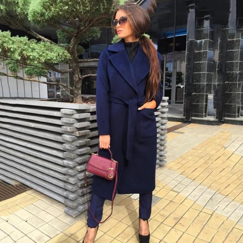 Winter And Autumn Fashion New Lapel Long Sleeves Solid Color Plush Long Ladies Coat Casual Women'S Clothing Female Wool Coat