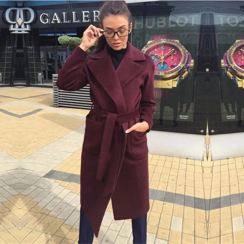 Winter And Autumn Fashion New Lapel Long Sleeves Solid Color Plush Long Ladies Coat Casual Women'S Clothing Female Wool Coat