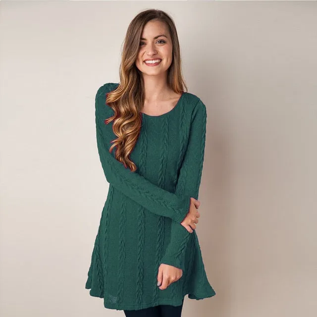 Winter Women Sweater Dress Oversized Twisted Long Sleeve Jumper