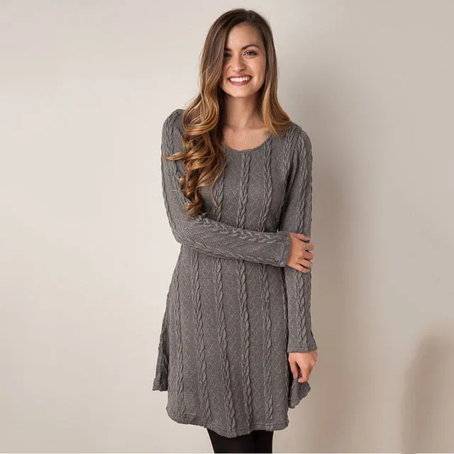 Winter Women Sweater Dress Oversized Twisted Long Sleeve Jumper