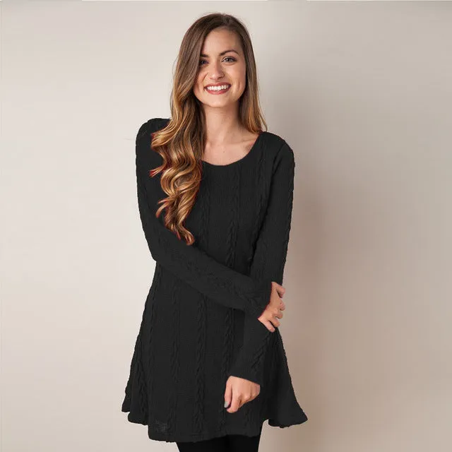 Winter Women Sweater Dress Oversized Twisted Long Sleeve Jumper