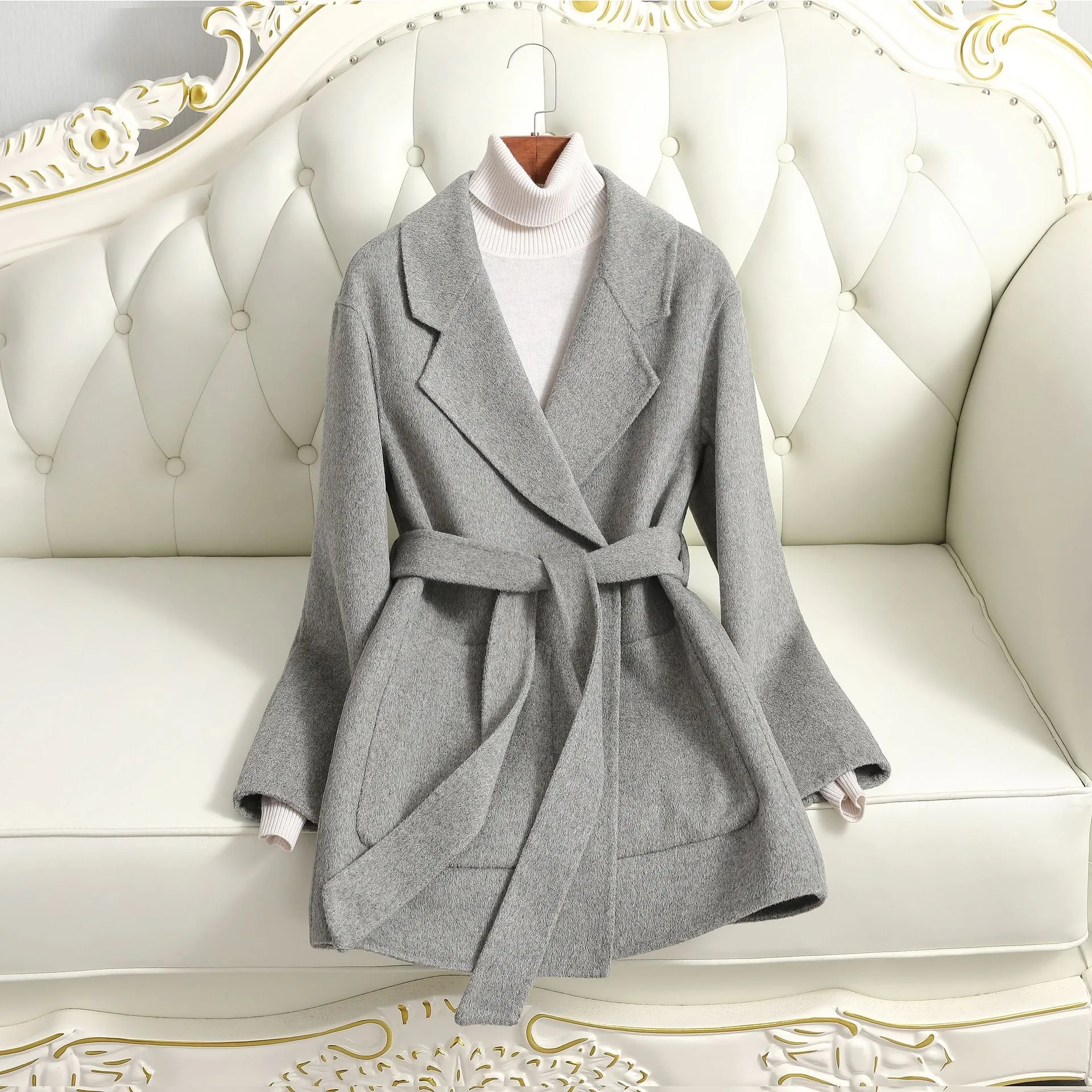 Women Wool Coat, Double-Sided Cashmere Coat Women's Wool Coat