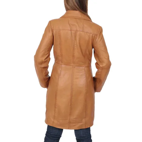 Women's 3/4 Length  Button Fasten Leather Coat