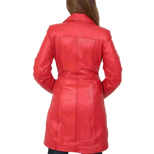 Women's 3/4 Length  Button Fasten Leather Coat