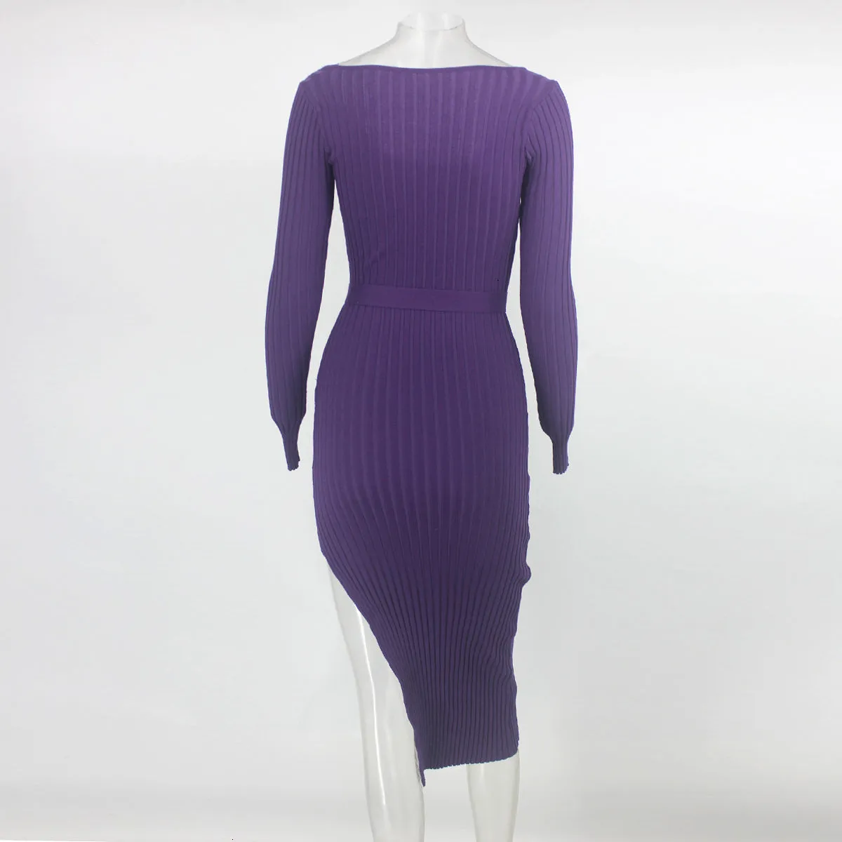 Women's Autumn Sheath V-Neck Long-Sleeved Knitted Dress