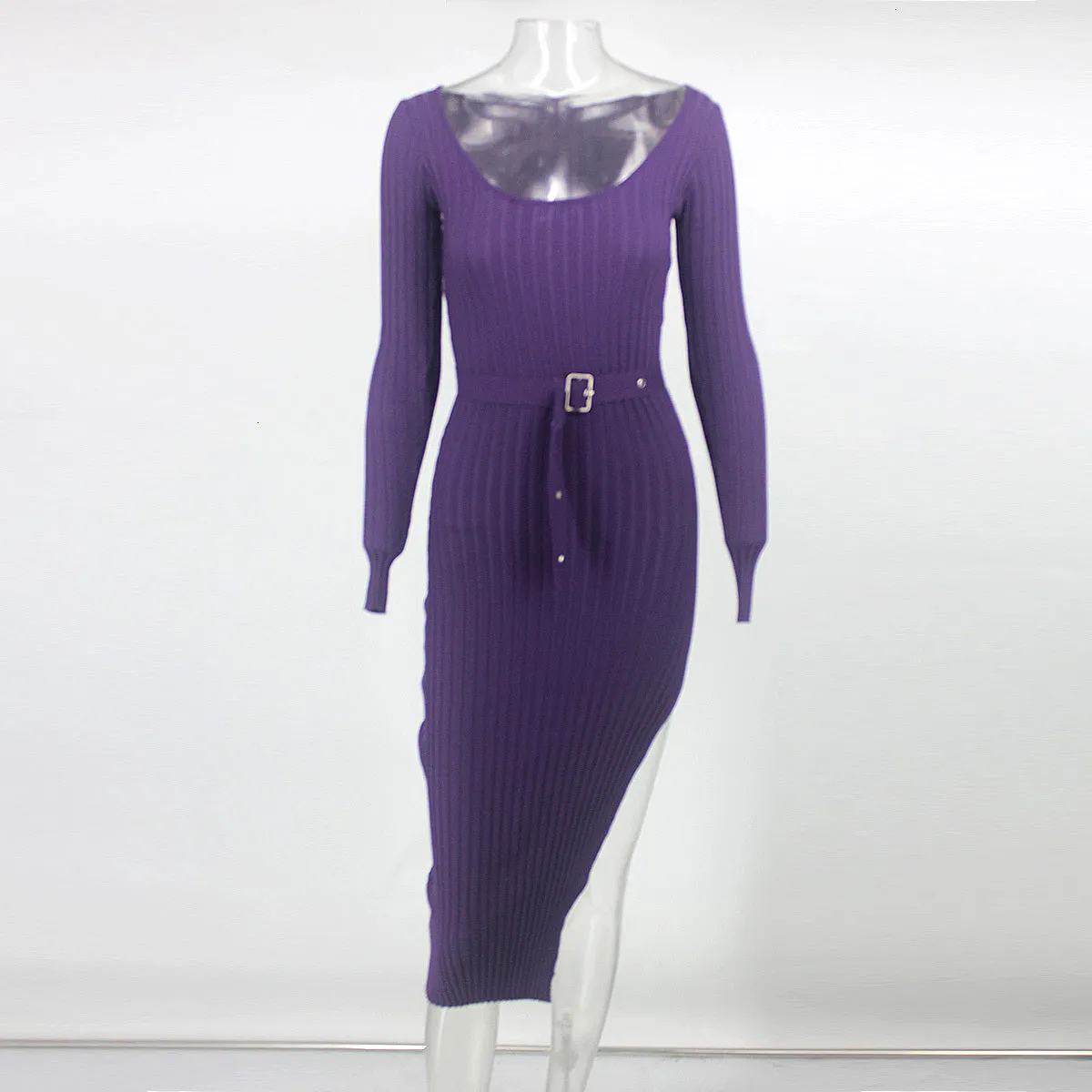 Women's Autumn Sheath V-Neck Long-Sleeved Knitted Dress