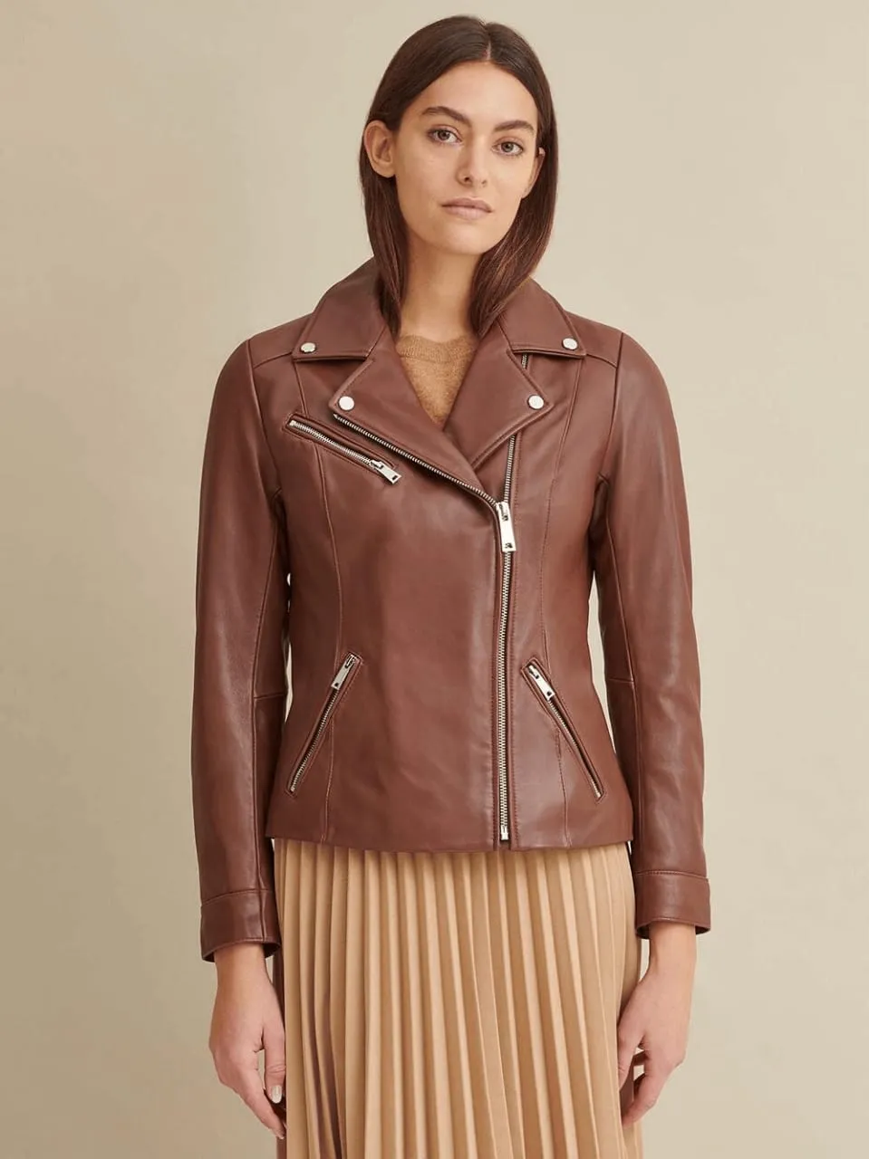 Women’s Brown Leather Biker Jacket