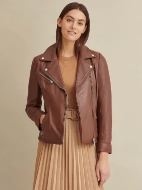 Women’s Brown Leather Biker Jacket