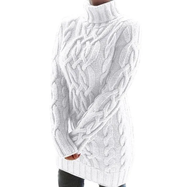 Women's cable knit turtleneck sweater dress sexy twist long sleeve knitted pullovers