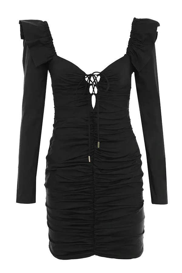 Women's Long-Sleeved Sheath Lace-Up Mini Dress