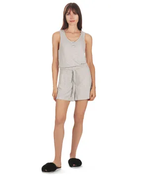 Women's Soft Waffle Bamboo Blend Short Romper with Cinched Waist