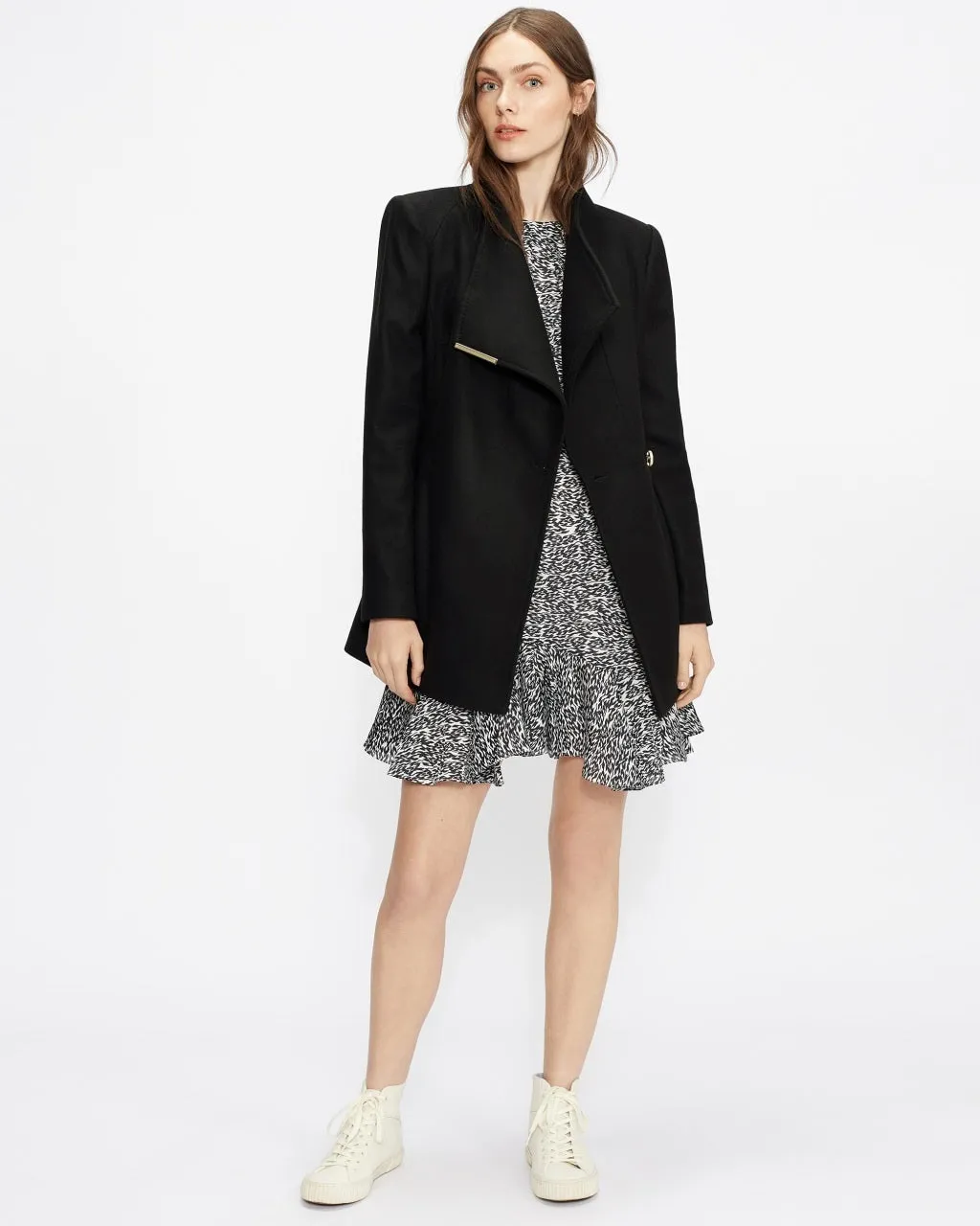 Women's Wrap Short Style Black Wool Coat